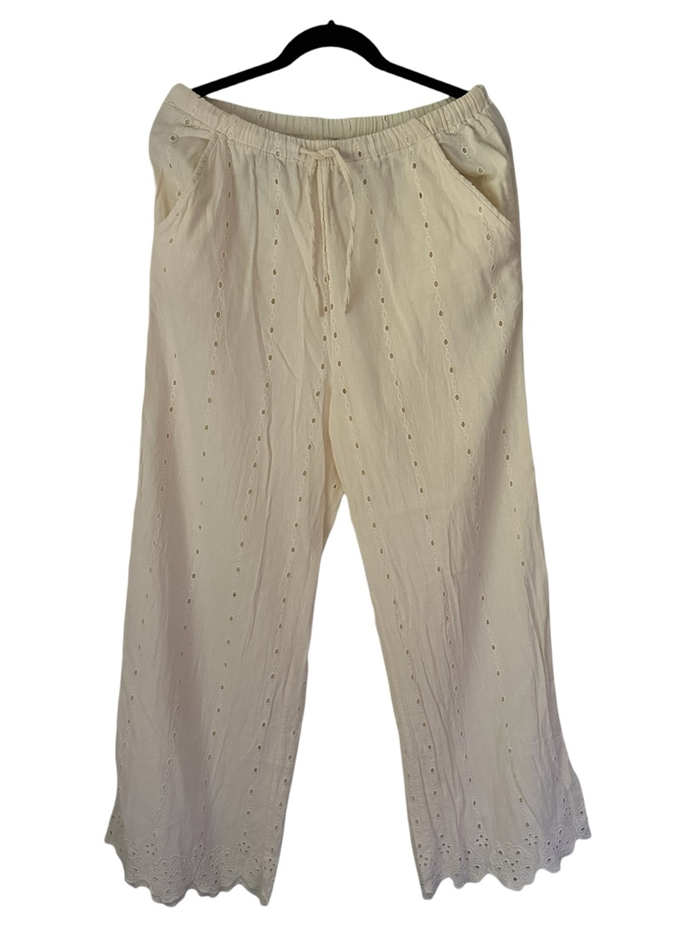 Rip Curl Women's Cream Eyelet Wide Leg Cotton Drawstring Pants